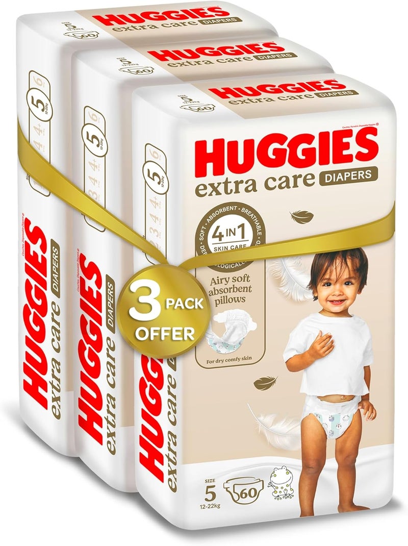 Huggies Extra Care, Size 5, 12 -22 kg, Jumbo Pack, 60 Diapers - Image 2